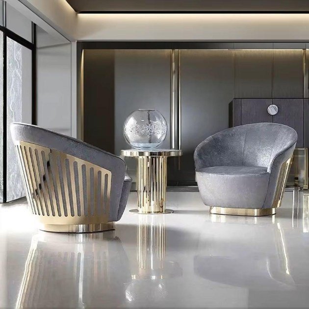 svivel gray and gold accent chair 2